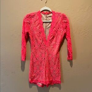 Vibrant Pink Lace Romper